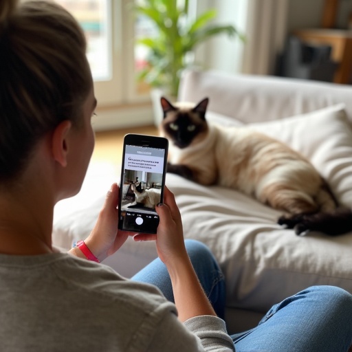 Katzensitter macht ein Foto mit dem Handy